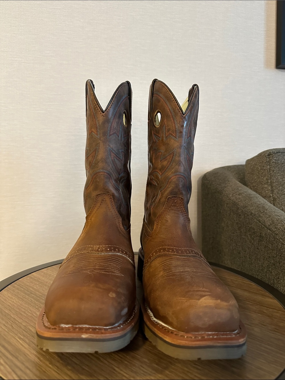 Double H Men's Brown Leather Western Pull-On Boots